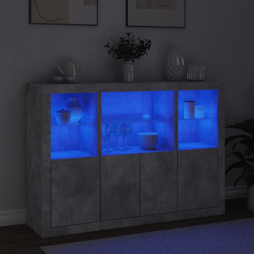 Sideboards mit LED-Leuchten 3 Stk. Betongrau Holzwerkstoff