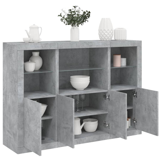 Sideboards mit LED-Leuchten 3 Stk. Betongrau Holzwerkstoff