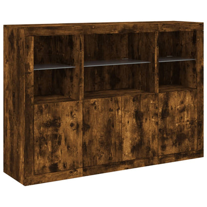 Sideboards mit LED-Leuchten 3 Stk. Räuchereiche Holzwerkstoff