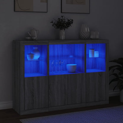 Sideboards mit LED-Leuchten 3 Stk. Grau Sonoma Holzwerkstoff