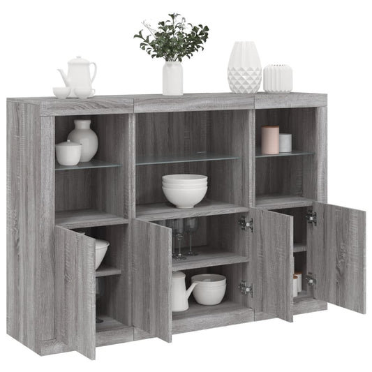 Sideboards mit LED-Leuchten 3 Stk. Grau Sonoma Holzwerkstoff