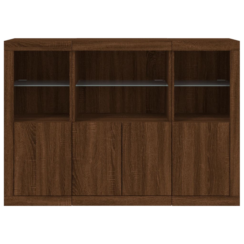 Sideboards mit LED-Leuchten 3 Stk. Braun Eichen-Optik