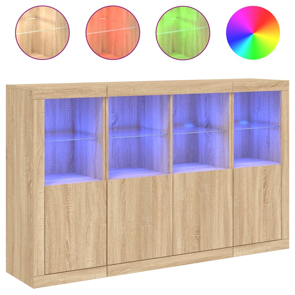 Sideboards mit LED-Leuchten 3 Stk. Sonoma-Eiche Holzwerkstoff