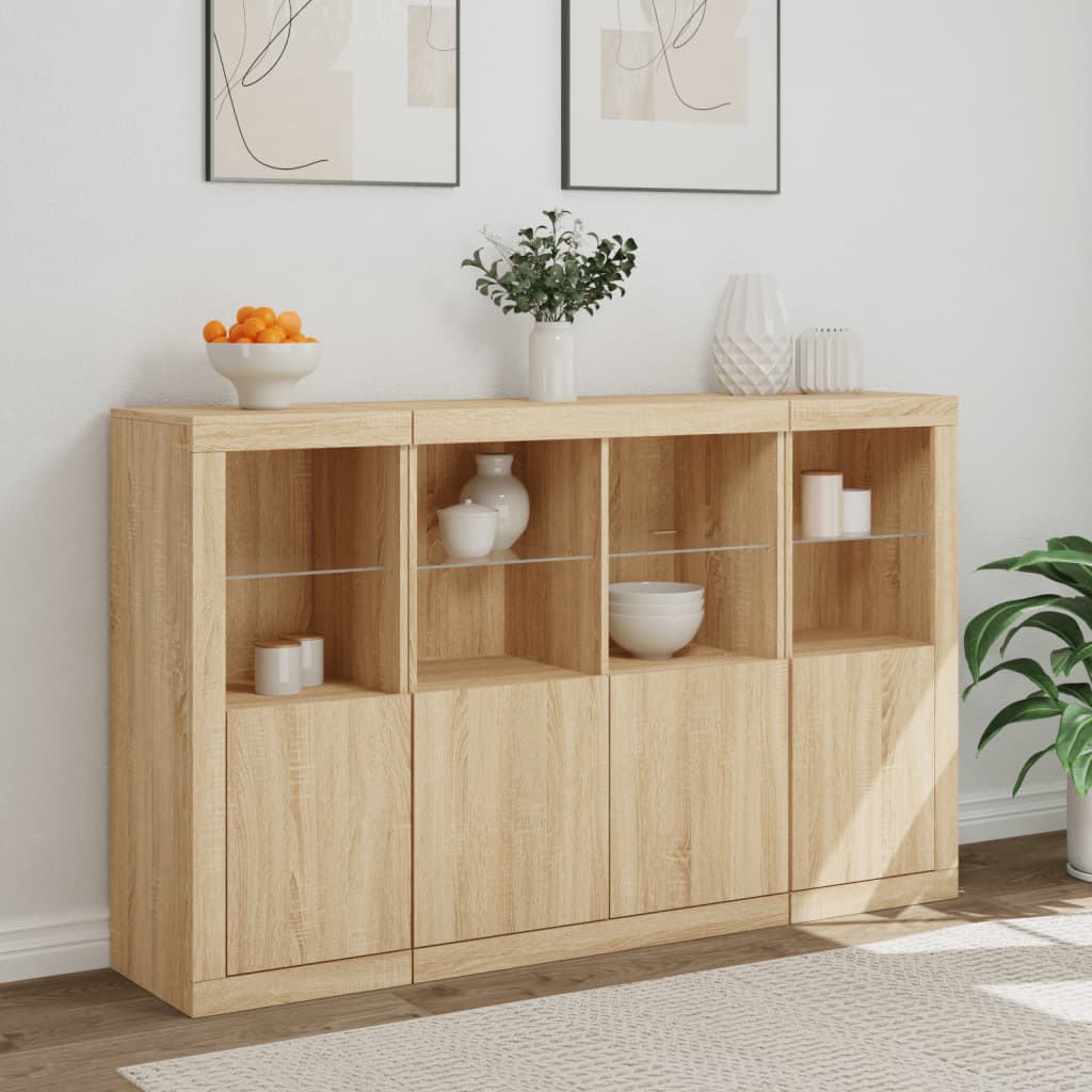 Sideboards mit LED-Leuchten 3 Stk. Sonoma-Eiche Holzwerkstoff