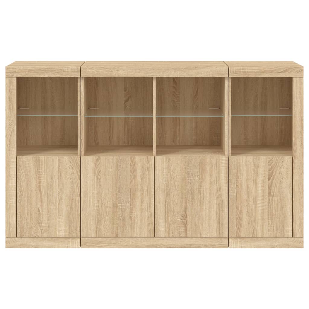 Sideboards mit LED-Leuchten 3 Stk. Sonoma-Eiche Holzwerkstoff