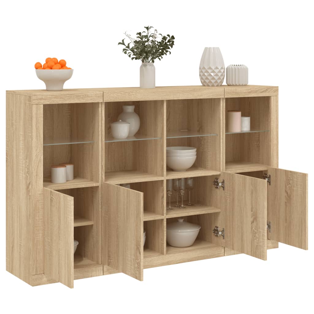 Sideboards mit LED-Leuchten 3 Stk. Sonoma-Eiche Holzwerkstoff