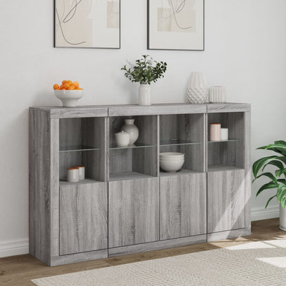 Sideboards mit LED-Leuchten 3 Stk. Grau Sonoma Holzwerkstoff