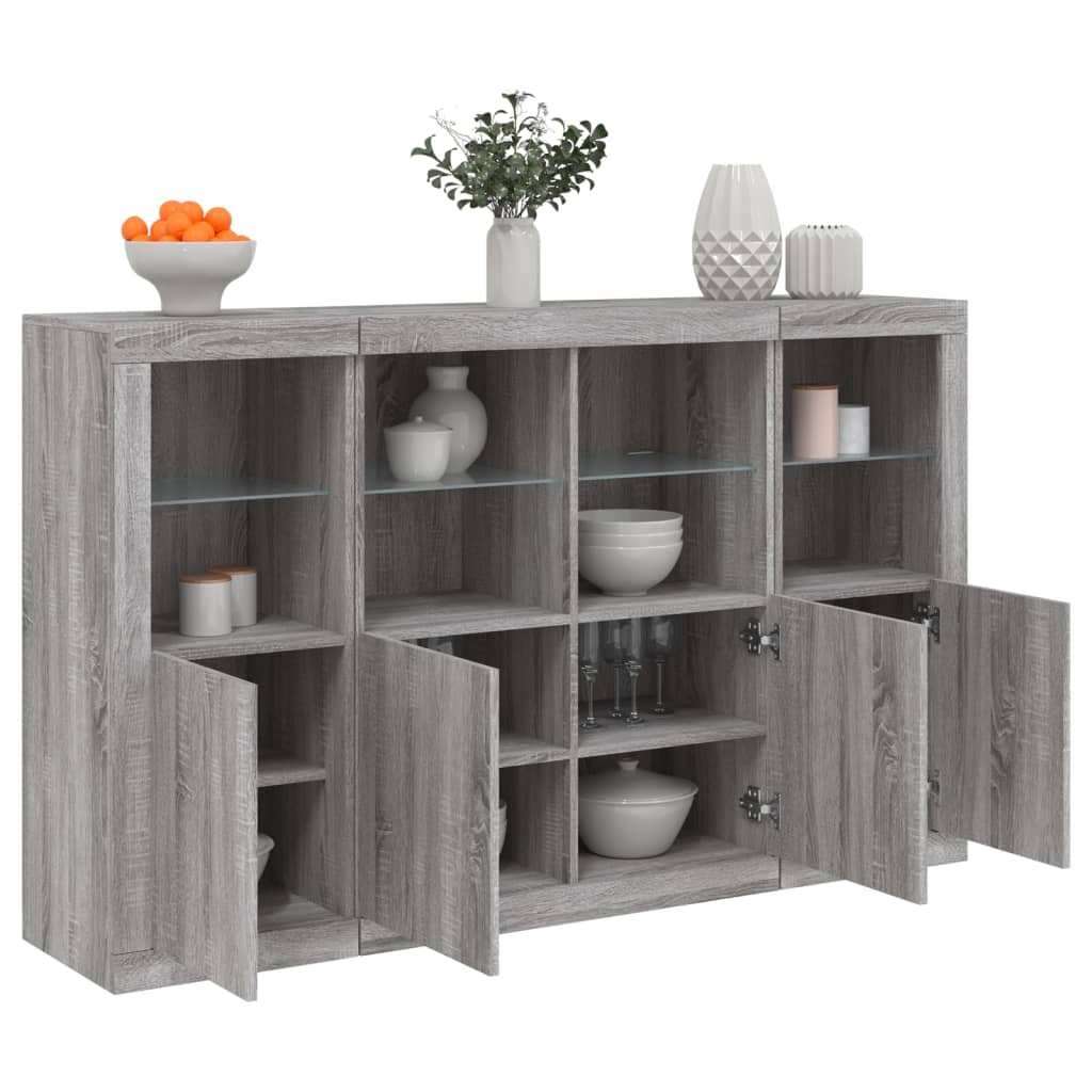 Sideboards mit LED-Leuchten 3 Stk. Grau Sonoma Holzwerkstoff