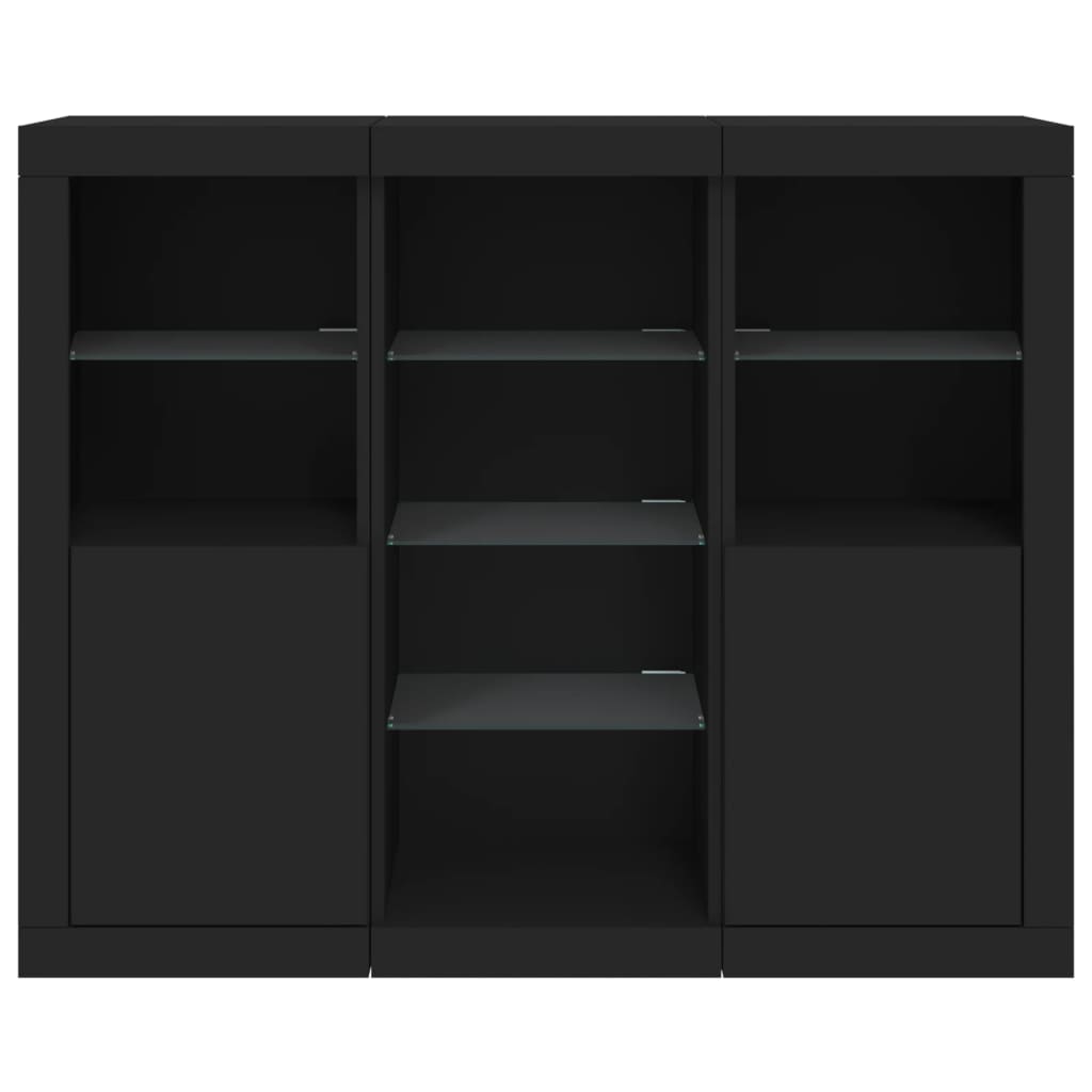 Sideboards mit LED-Leuchten 3 Stk. Schwarz Holzwerkstoff