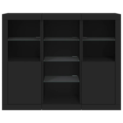 Sideboards mit LED-Leuchten 3 Stk. Schwarz Holzwerkstoff