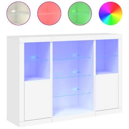 Sideboards mit LED-Leuchten 3 Stk. Weiß Holzwerkstoff