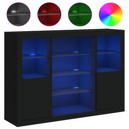 Sideboards mit LED-Leuchten 3 Stk. Schwarz Holzwerkstoff