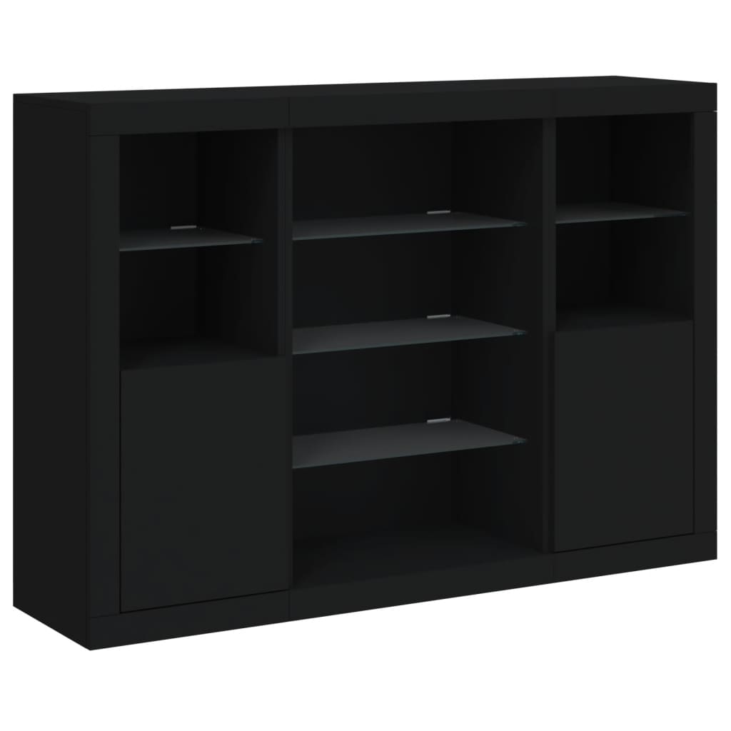 Sideboards mit LED-Leuchten 3 Stk. Schwarz Holzwerkstoff