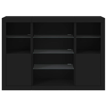 Sideboards mit LED-Leuchten 3 Stk. Schwarz Holzwerkstoff