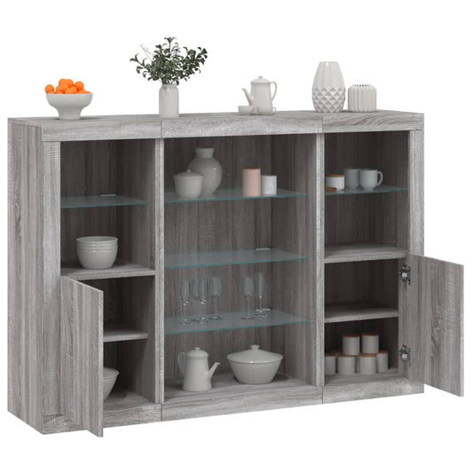 Sideboards mit LED-Leuchten 3 Stk. Grau Sonoma Holzwerkstoff