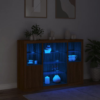 Sideboards mit LED-Leuchten 3 Stk. Braun Eichen-Optik