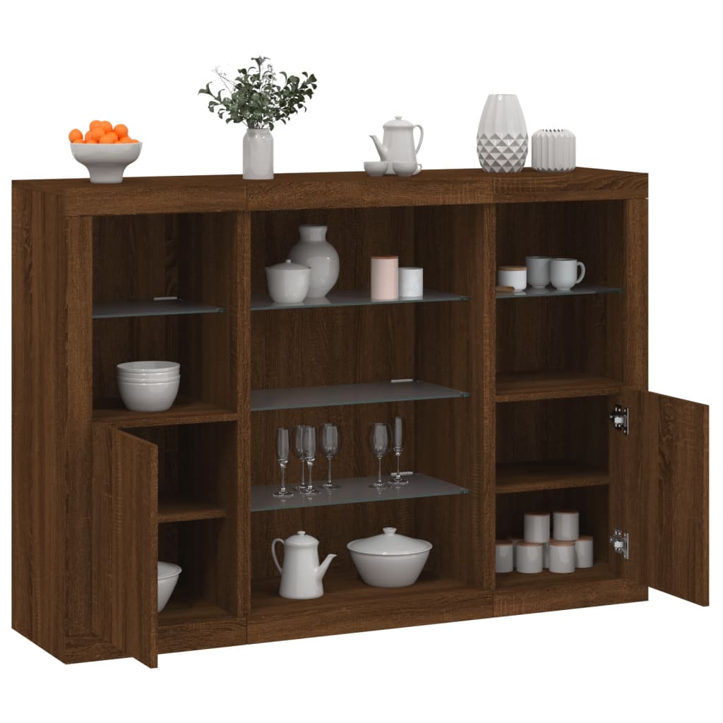 Sideboards mit LED-Leuchten 3 Stk. Braun Eichen-Optik