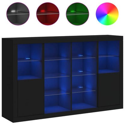 Sideboards mit LED-Leuchten 3 Stk. Schwarz Holzwerkstoff