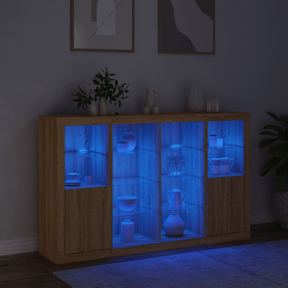 Sideboards mit LED-Leuchten 3 Stk. Sonoma-Eiche Holzwerkstoff