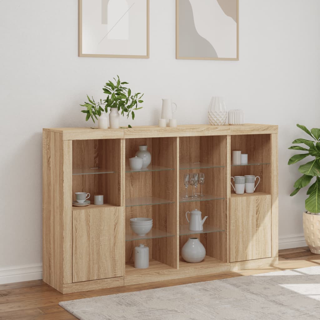 Sideboards mit LED-Leuchten 3 Stk. Sonoma-Eiche Holzwerkstoff