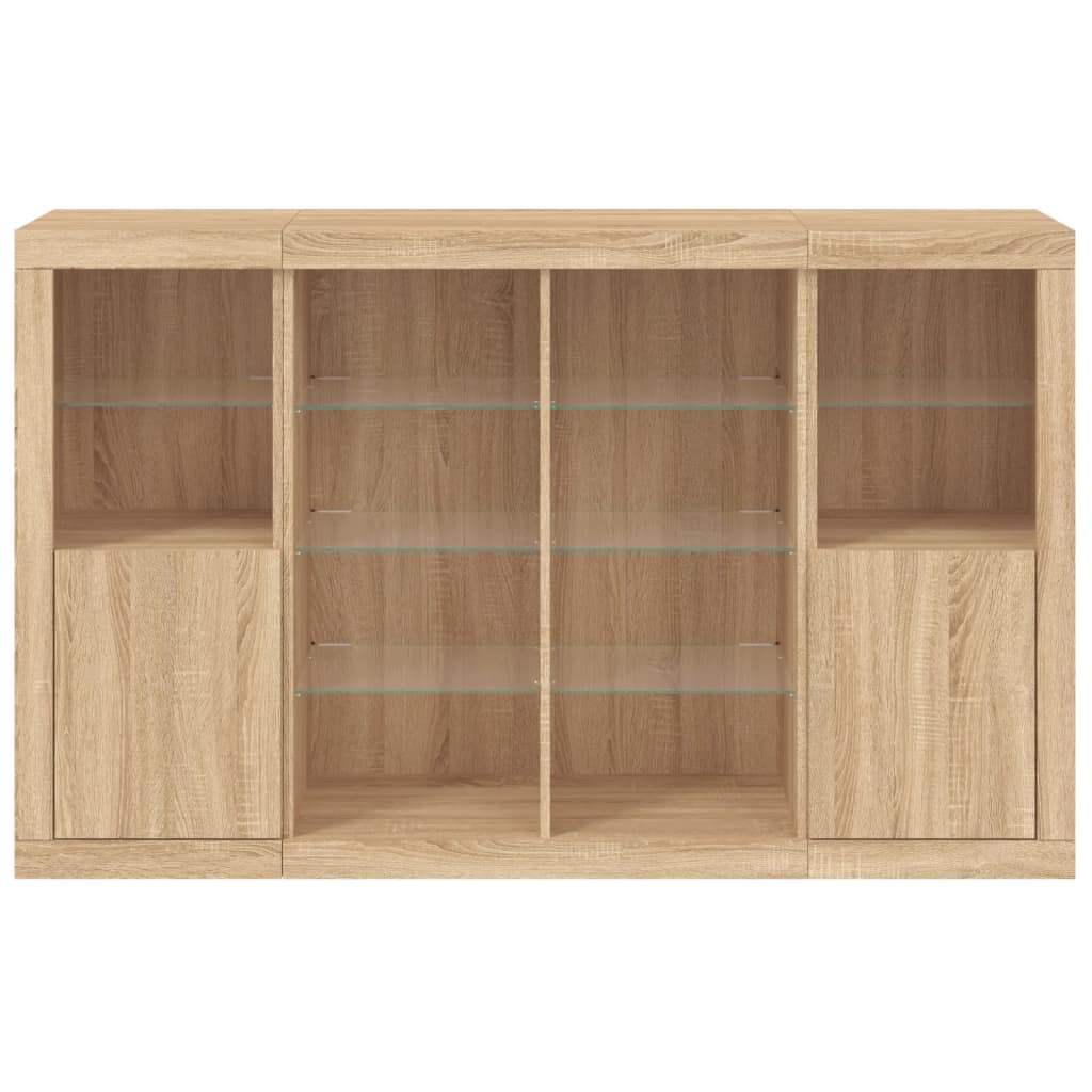 Sideboards mit LED-Leuchten 3 Stk. Sonoma-Eiche Holzwerkstoff