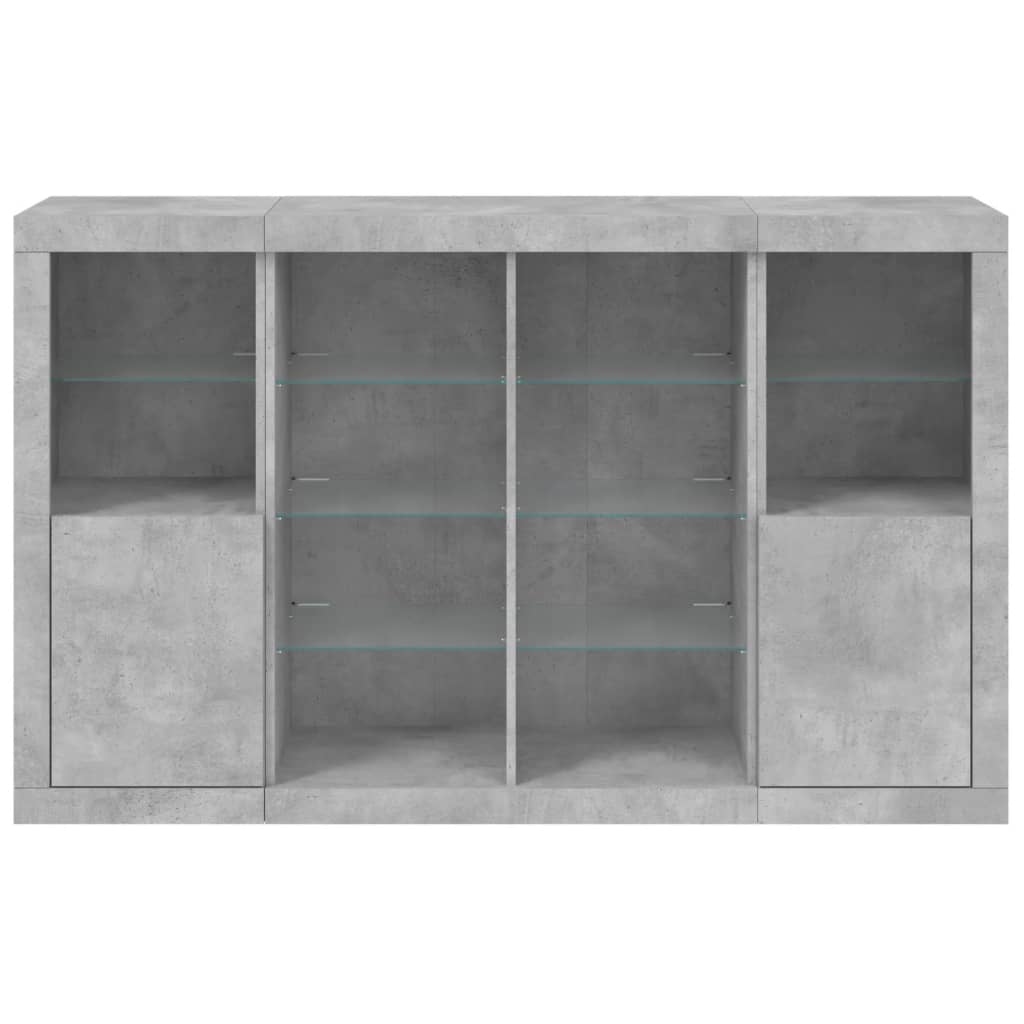 Sideboards mit LED-Leuchten 3 Stk. Betongrau Holzwerkstoff