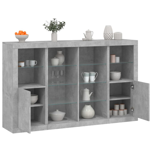 Sideboards mit LED-Leuchten 3 Stk. Betongrau Holzwerkstoff