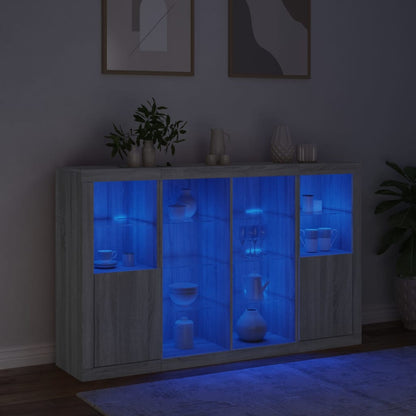 Sideboards mit LED-Leuchten 3 Stk. Grau Sonoma Holzwerkstoff