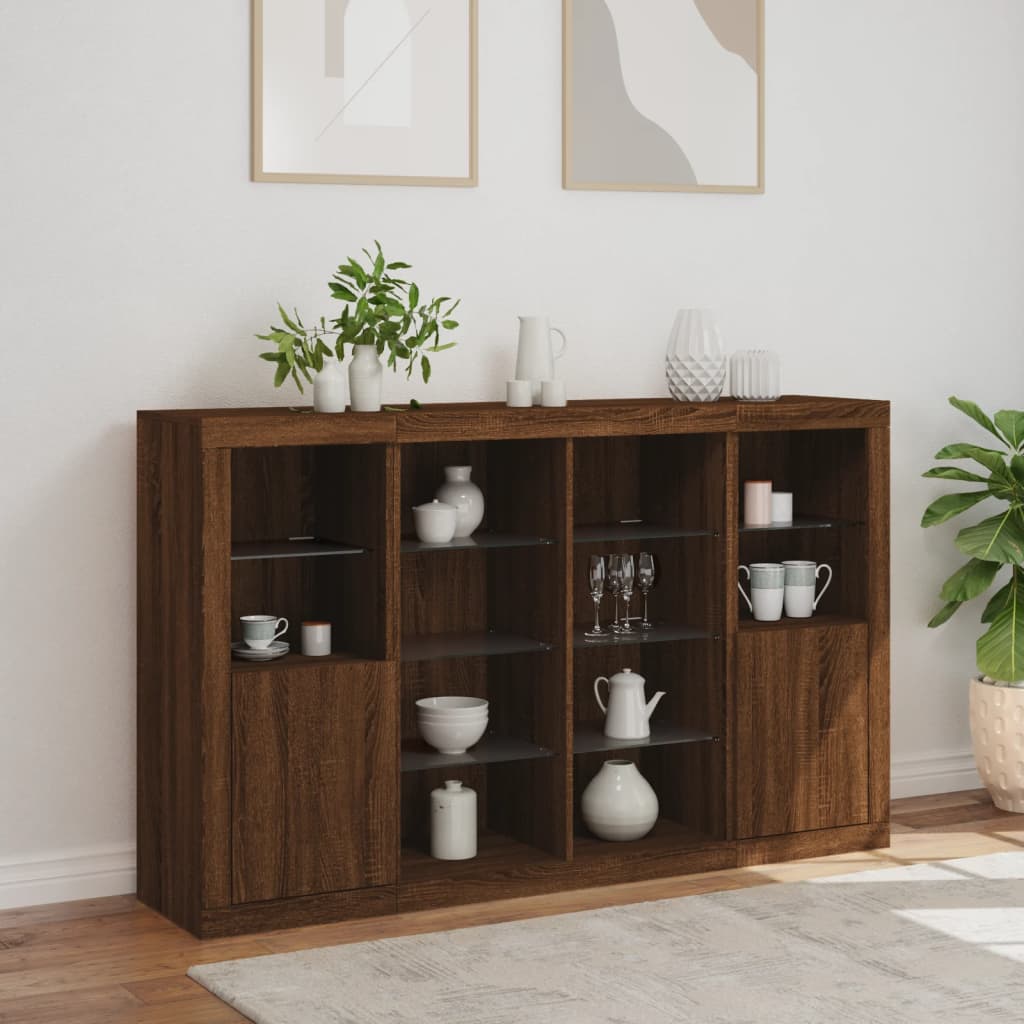 Sideboards mit LED-Leuchten 3 Stk. Braun Eichen-Optik