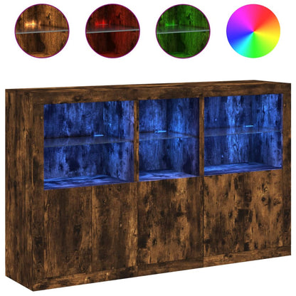 Sideboard mit LED-Leuchten Räuchereiche 162x37x100 cm