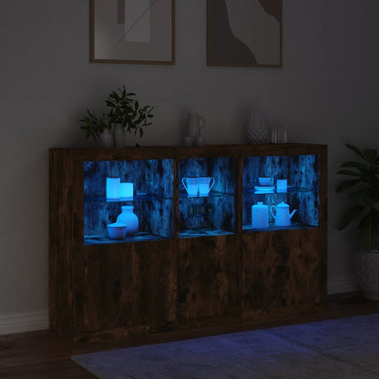 Sideboard mit LED-Leuchten Räuchereiche 162x37x100 cm