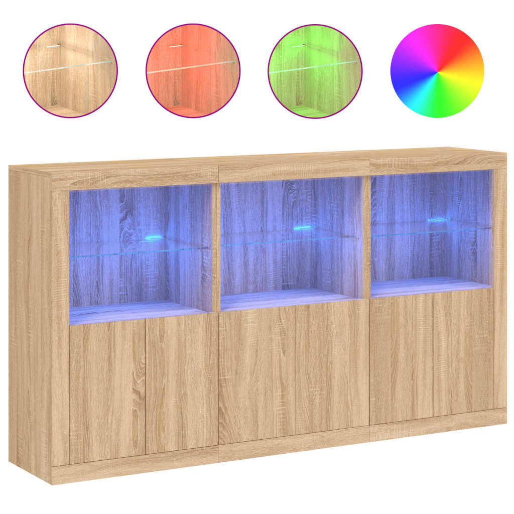 Sideboard mit LED-Leuchten Sonoma-Eiche 181,5x37x100 cm