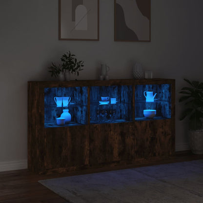 Sideboard mit LED-Leuchten Räuchereiche 181,5x37x100 cm