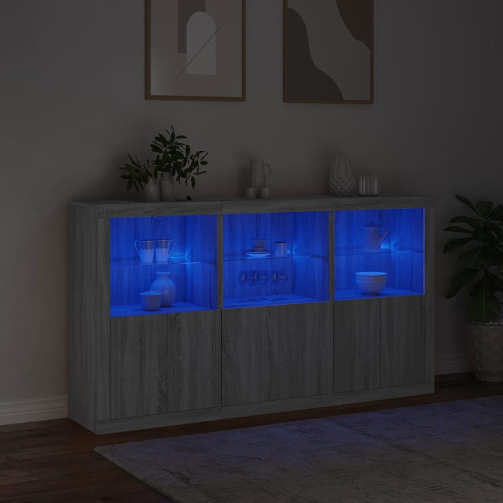 Sideboard mit LED-Leuchten Grau Sonoma 181,5x37x100 cm