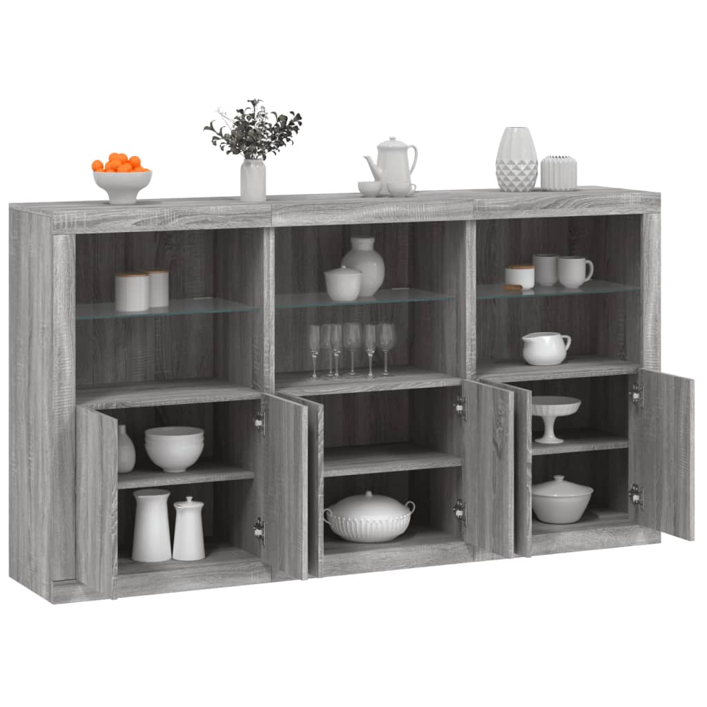 Sideboard mit LED-Leuchten Grau Sonoma 181,5x37x100 cm