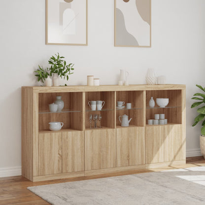 Sideboard mit LED-Leuchten Sonoma-Eiche 202x37x100 cm