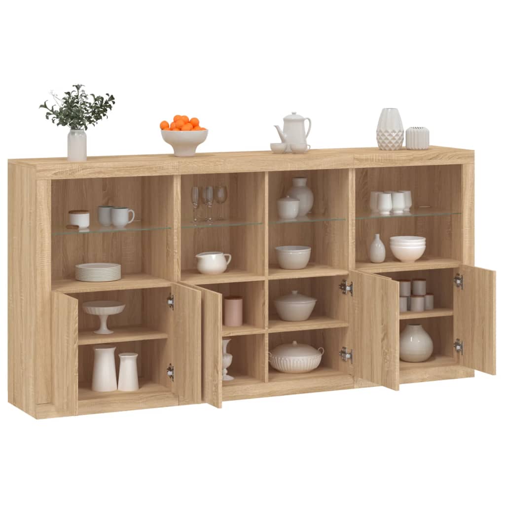 Sideboard mit LED-Leuchten Sonoma-Eiche 202x37x100 cm