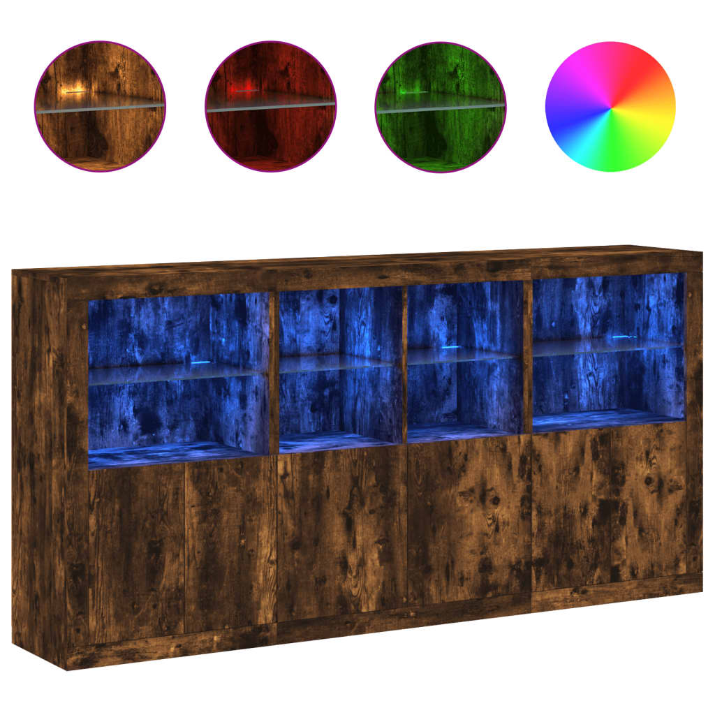 Sideboard mit LED-Leuchten Räuchereiche 202x37x100 cm