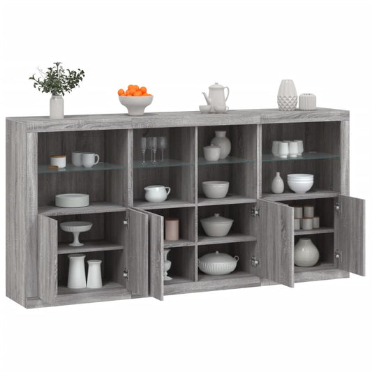 Sideboard mit LED-Leuchten Grau Sonoma 202x37x100 cm