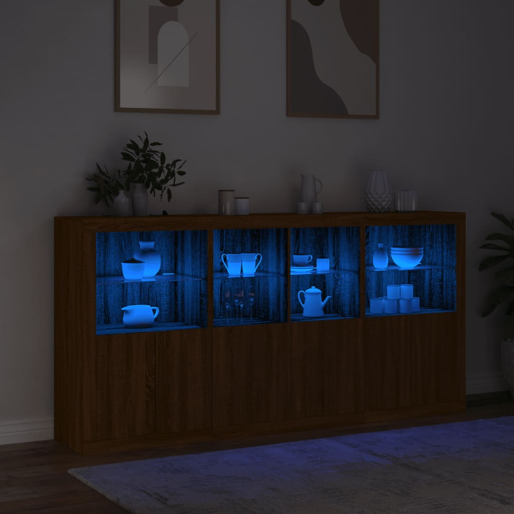 Sideboard mit LED-Leuchten Braun Eichen-Optik 202x37x100 cm