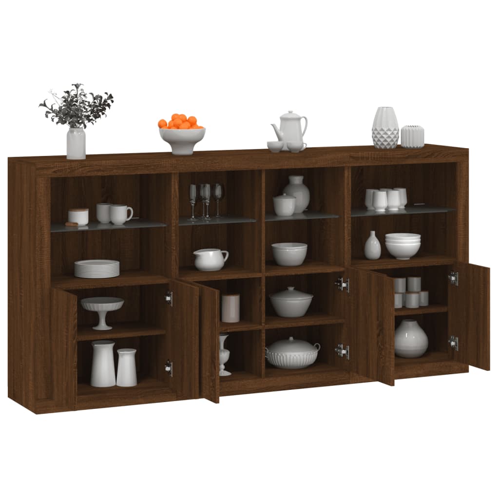 Sideboard mit LED-Leuchten Braun Eichen-Optik 202x37x100 cm