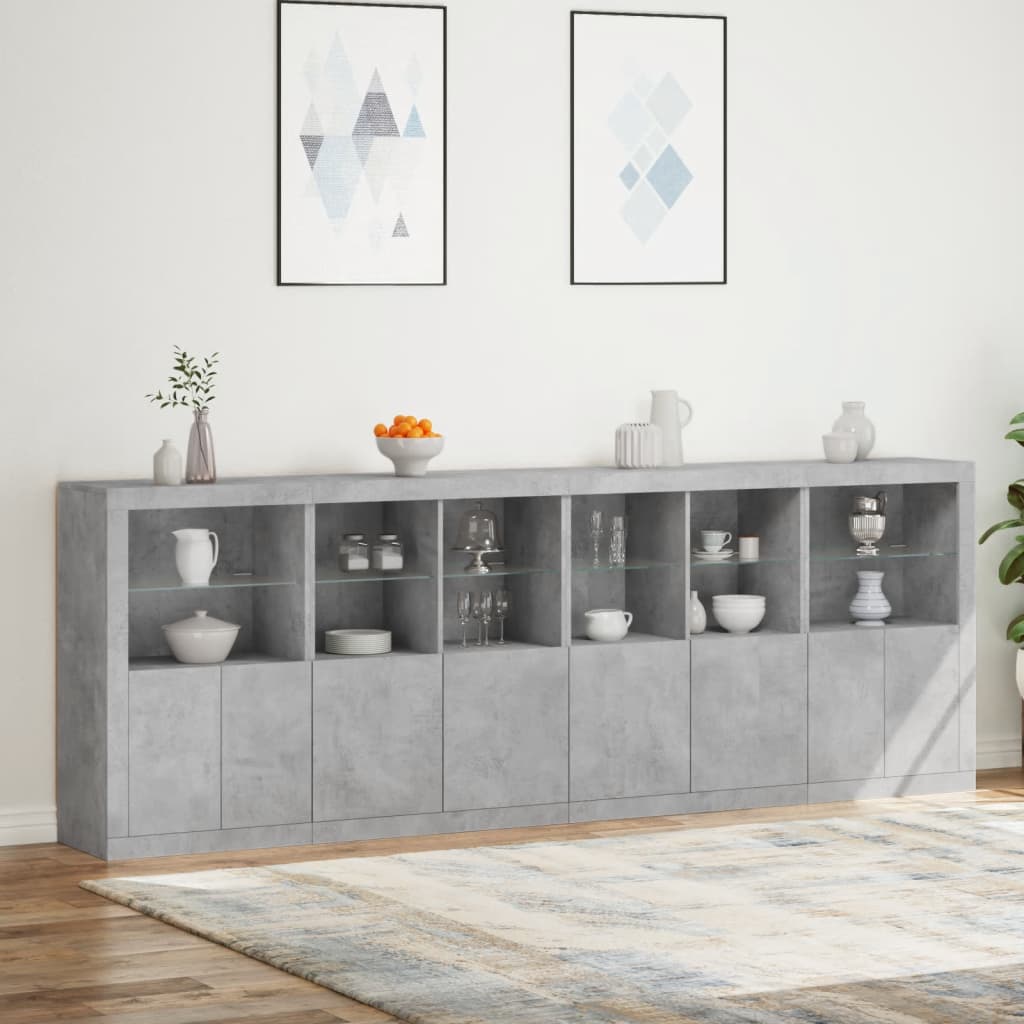 Sideboard mit LED-Leuchten Betongrau 283x37x100 cm