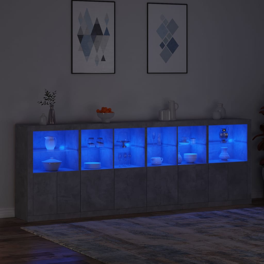 Sideboard mit LED-Leuchten Betongrau 283x37x100 cm