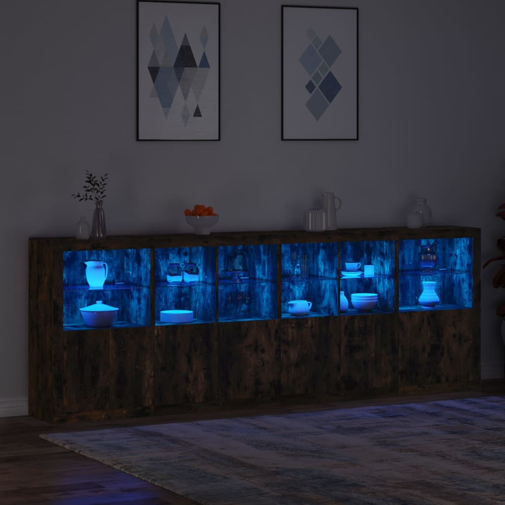 Sideboard mit LED-Leuchten Räuchereiche 283x37x100 cm