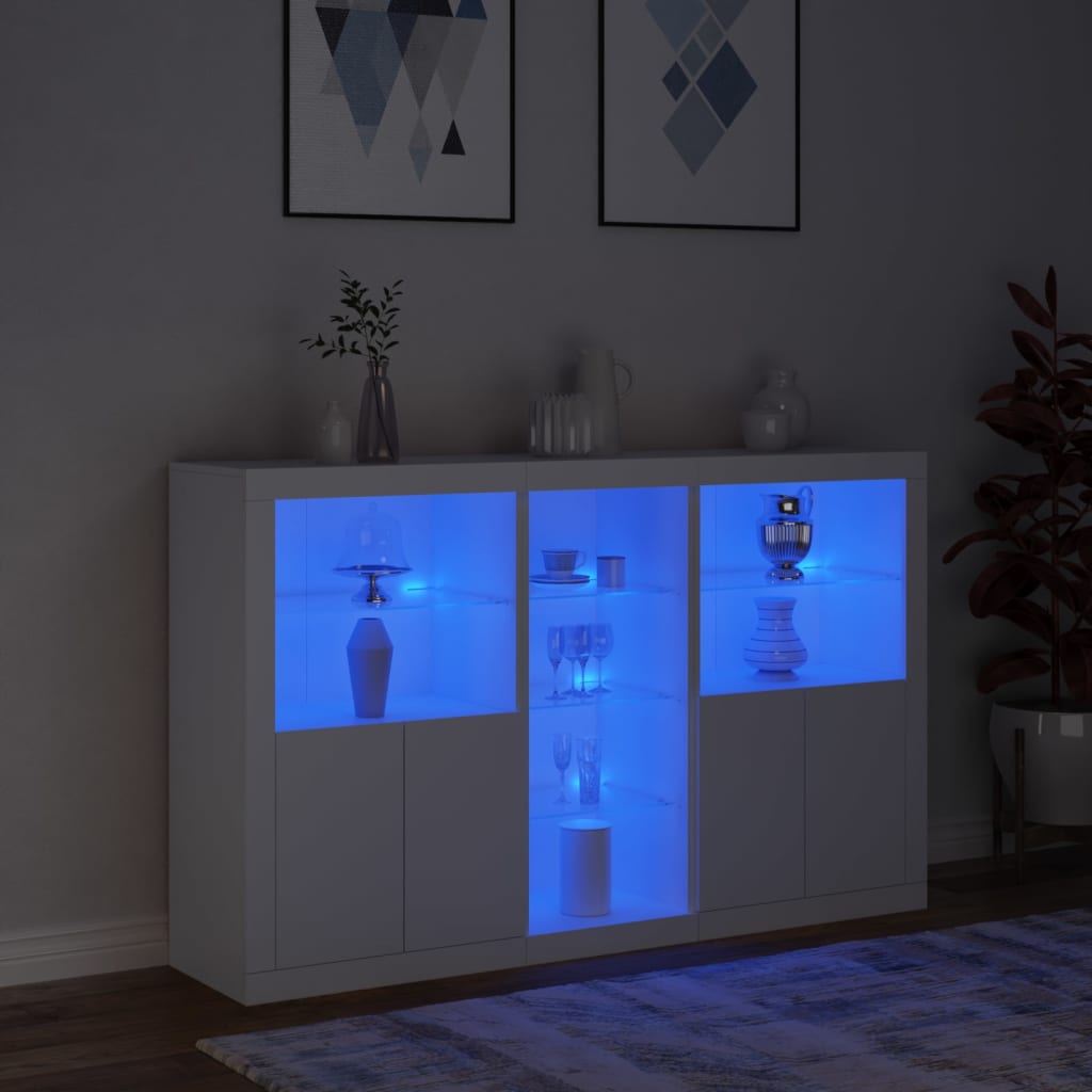 Sideboard mit LED-Leuchten Weiß 162x37x100 cm