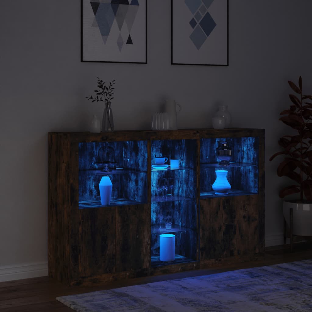 Sideboard mit LED-Leuchten Räuchereiche 162x37x100 cm