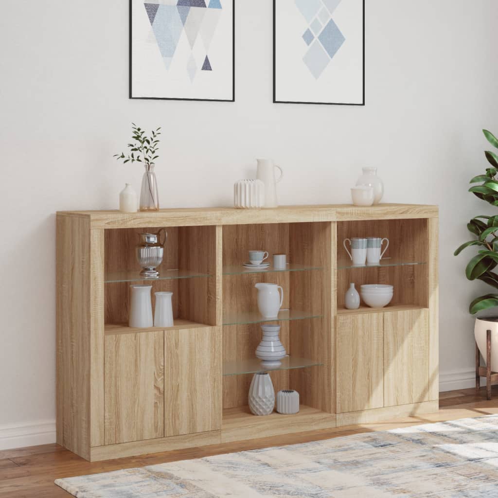 Sideboard mit LED-Leuchten Sonoma-Eiche 181,5x37x100 cm