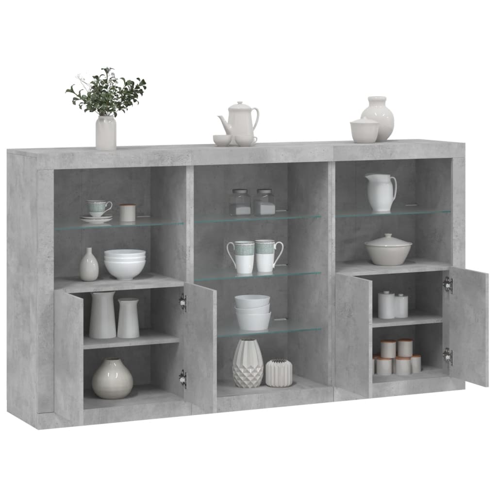 Sideboard mit LED-Leuchten Betongrau 181,5x37x100 cm