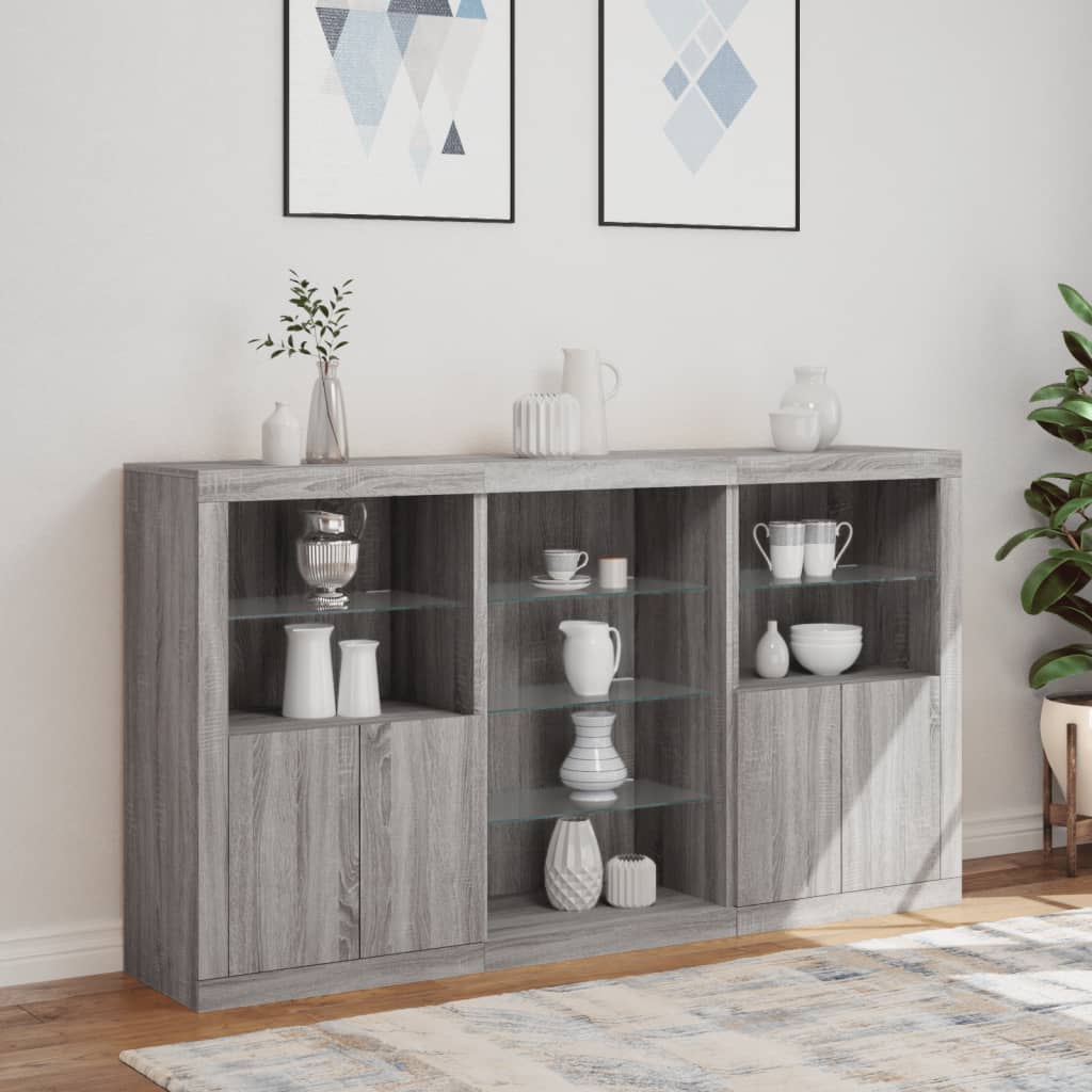 Sideboard mit LED-Leuchten Grau Sonoma 181,5x37x100 cm