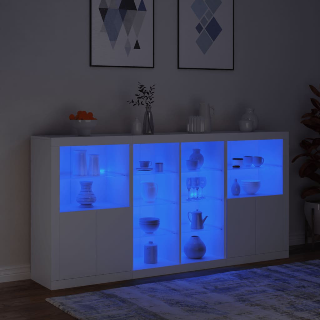 Sideboard mit LED-Leuchten Weiß 202x37x100 cm